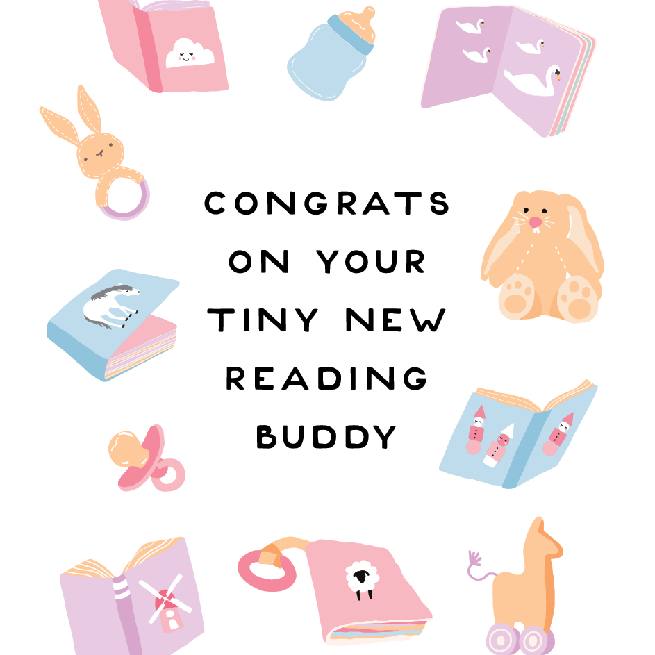 Reading Buddy New Baby Card - Freshie & Zero Studio Shop