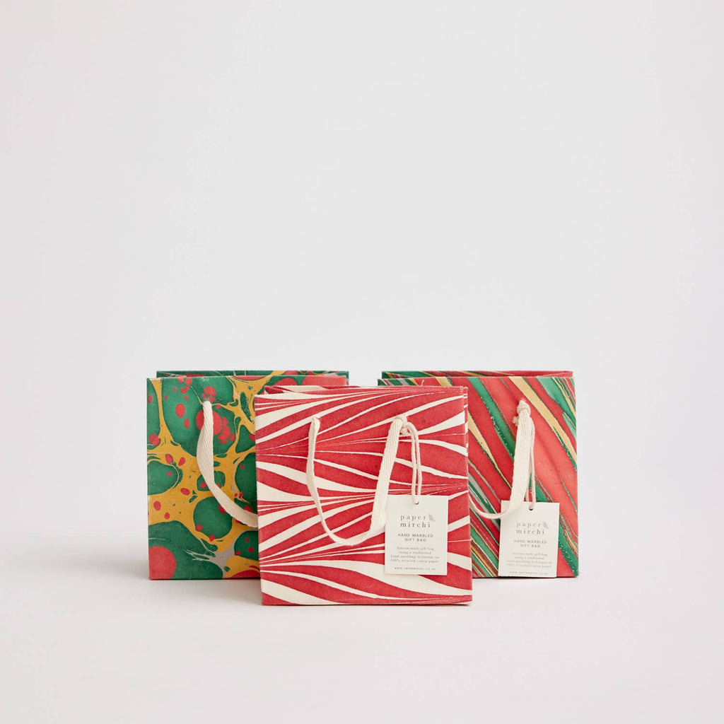 Small Hand Marbled Gift Bags - Christmas Glitz - Freshie & Zero Studio Shop