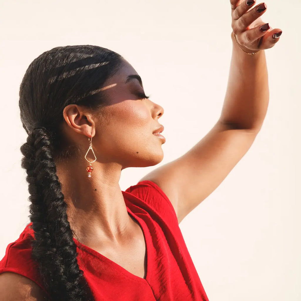 Golden Fan Earrings - mystic carnelian - Freshie & Zero Studio Shop
