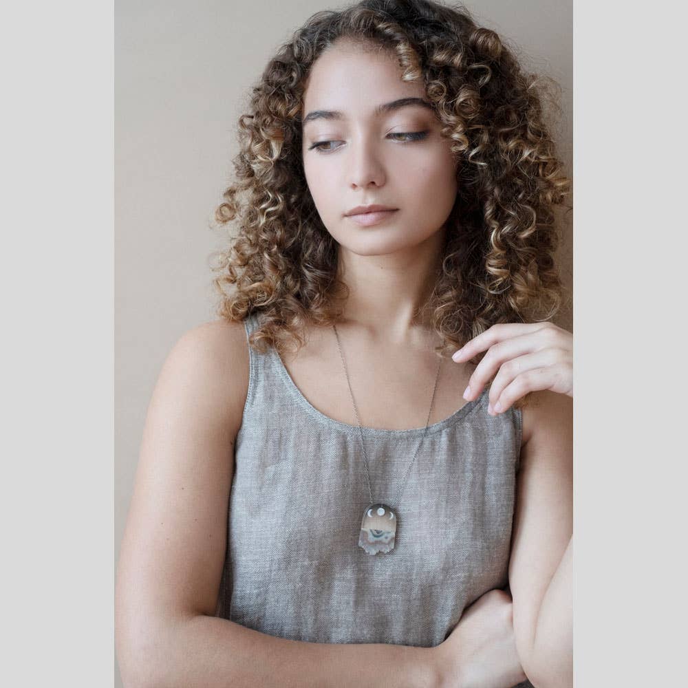 Sunset Moons, Hand Painted Amethyst Necklace by Fernworks - Freshie & Zero Studio Shop