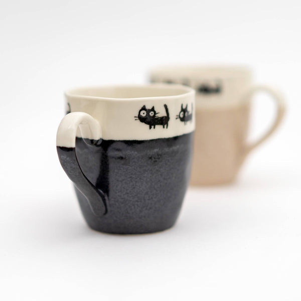 Stoneware Silly Cat Mug | Black and Beige - Freshie & Zero Studio Shop