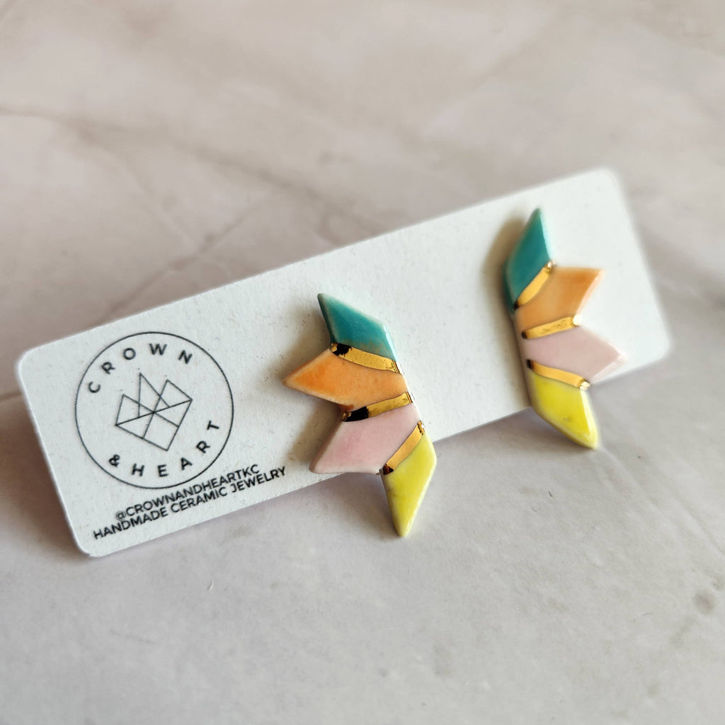 Prismatic Fan Ceramic Stud Earrings - Freshie & Zero Studio Shop