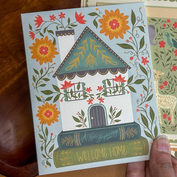 Welcome Home – Hand-Illustrated Folk-Art Housewarming Card - Freshie & Zero Studio Shop