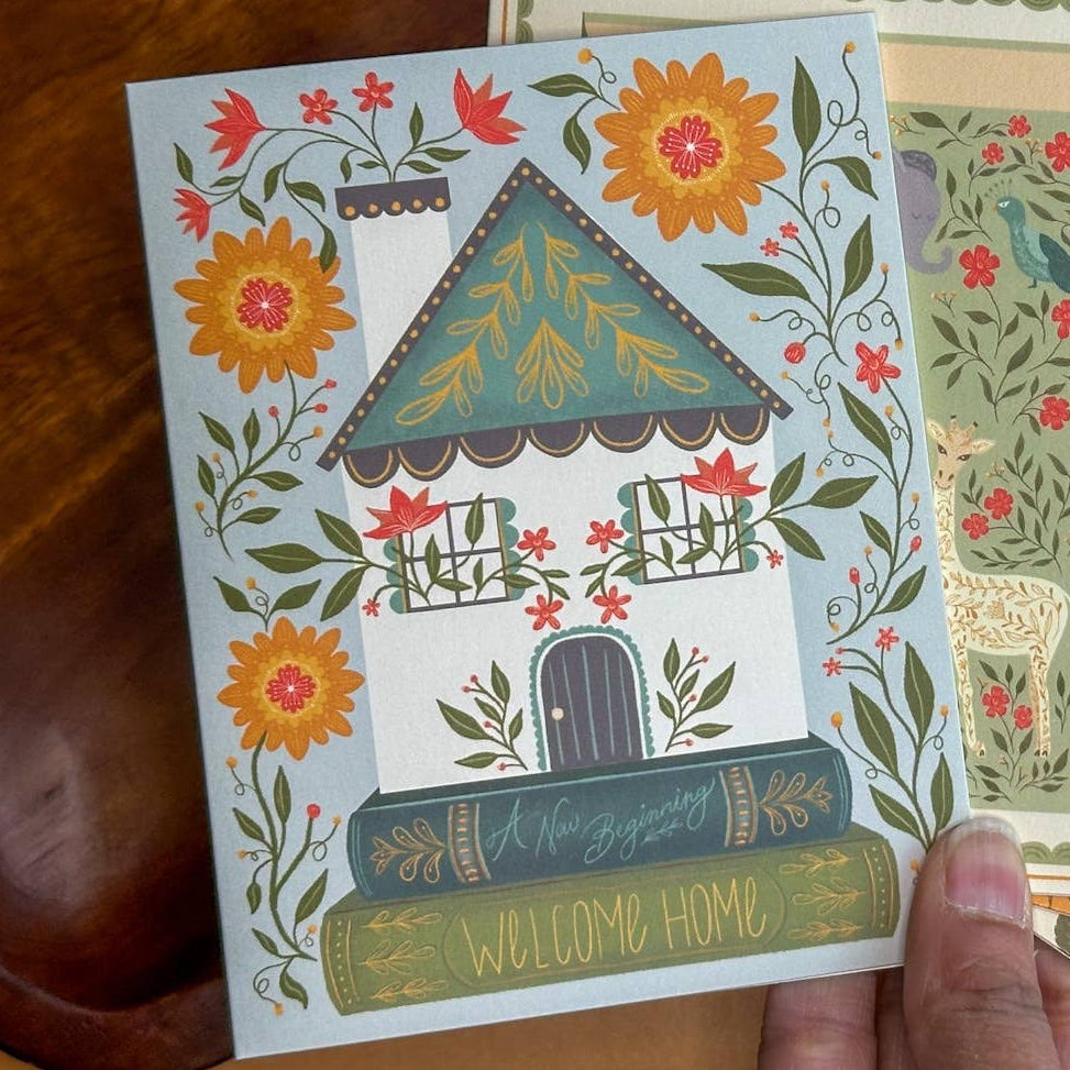 Welcome Home – Hand-Illustrated Folk-Art Housewarming Card - Freshie & Zero Studio Shop