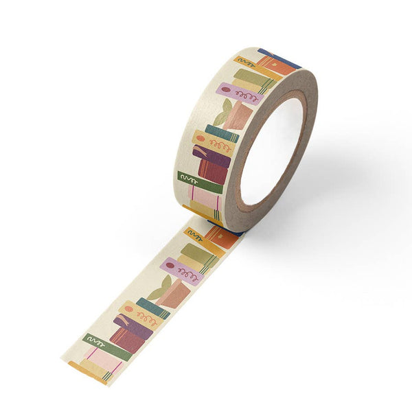 Ruff House Print Shop Book Shelf Reading Washi Tape featuring colorful bookshelf and book illustrations for decorative craft projects.