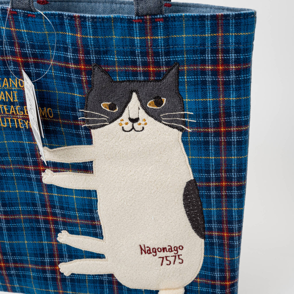 Embroidered Cat Tiny Book Tote - Blue | Kusuguru Japan - Freshie & Zero Studio Shop