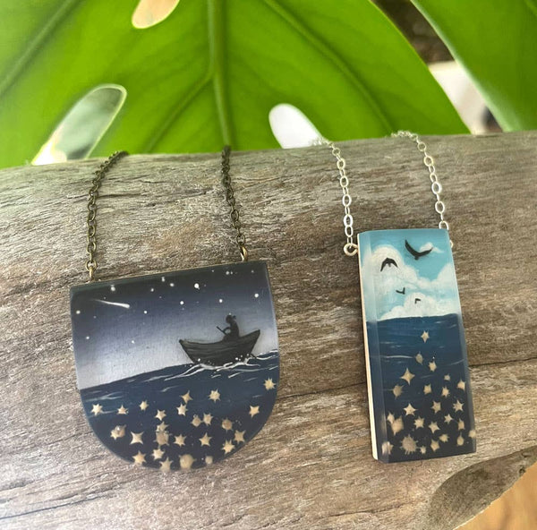 Star Sand: Sky, Hand Painted Pendant Necklace by Fernworks - Freshie & Zero Studio Shop