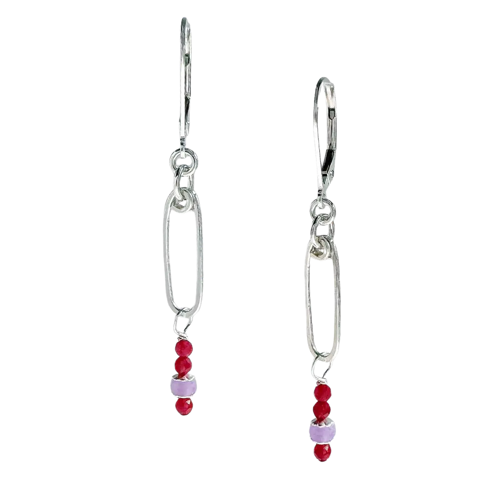 Silver Argan Drop Earrings - lavender + cherry red - Freshie & Zero Studio Shop