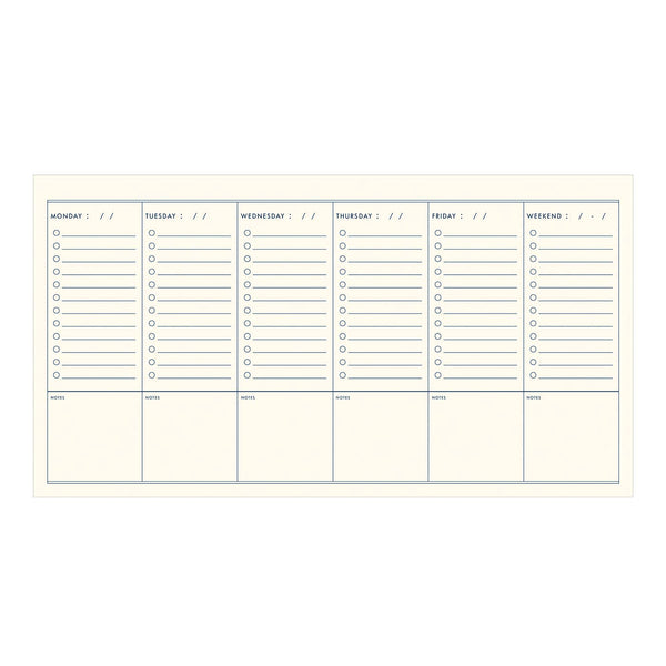 Blue undated weekly planner by Ruff House Print Shop with a clean, minimal design for organizing daily and weekly schedules.