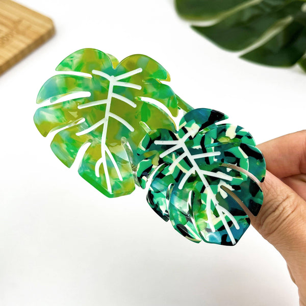 Red Palm Leaf & Monstera Acetate Hair Claw Clip: B - Freshie & Zero Studio Shop