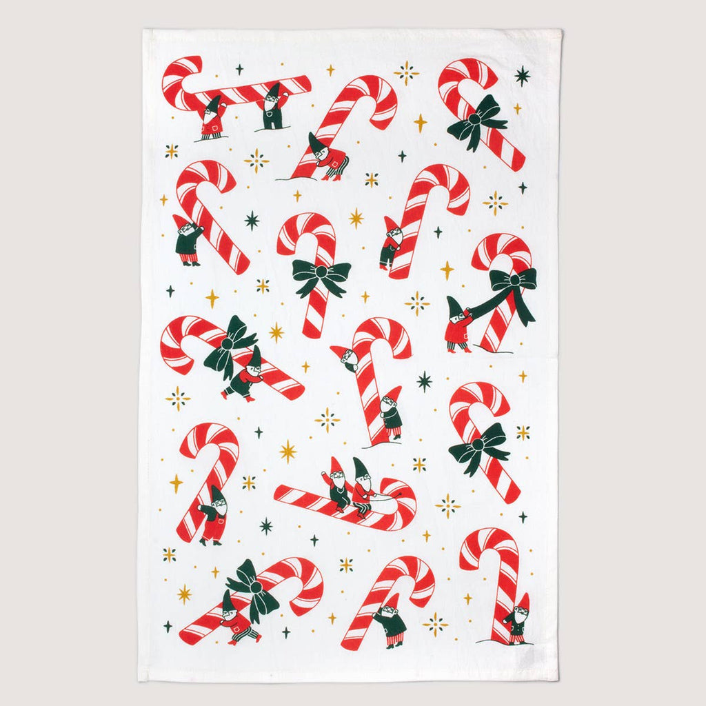 Candy Cane Gnomes Flour Sack Tea Towel - Freshie & Zero Studio Shop