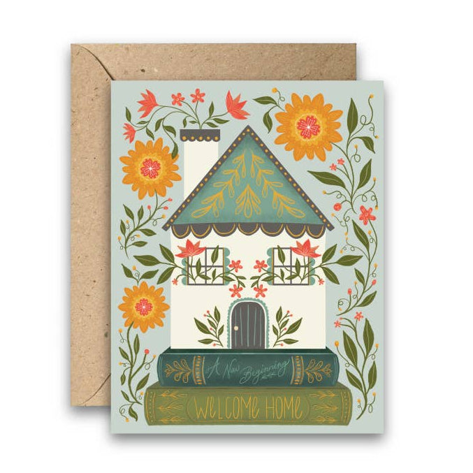 Welcome Home – Hand-Illustrated Folk-Art Housewarming Card - Freshie & Zero Studio Shop