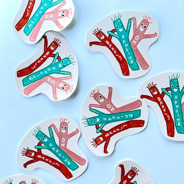 Ghost Academy Barely Hanging On wind dancer sticker, colorful adhesive sticker featuring a wind dancer design on a white background.
