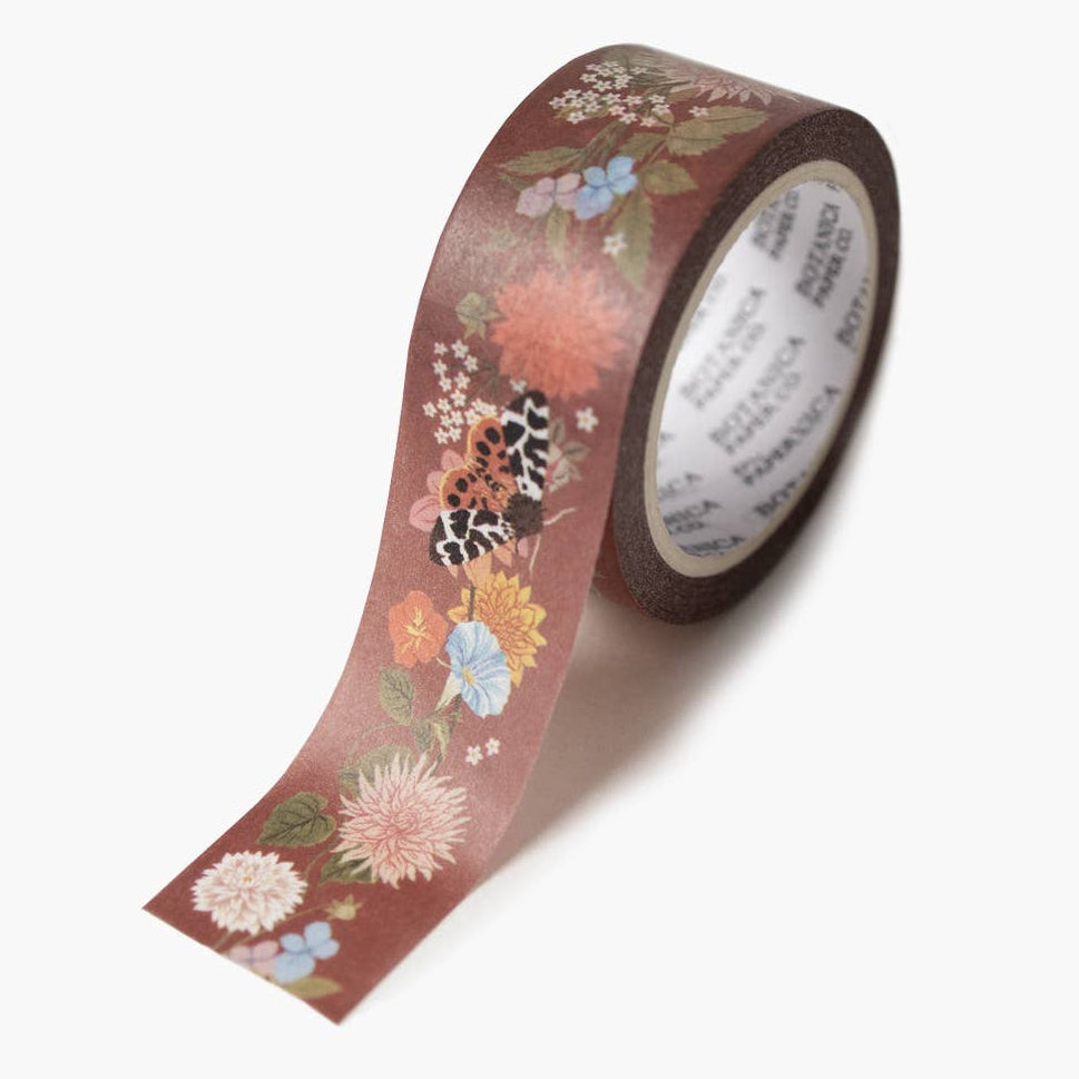 Botanica Paper Co. Russet Botanicals and Butterflies Washi Tape with floral and butterfly patterns on textured paper background