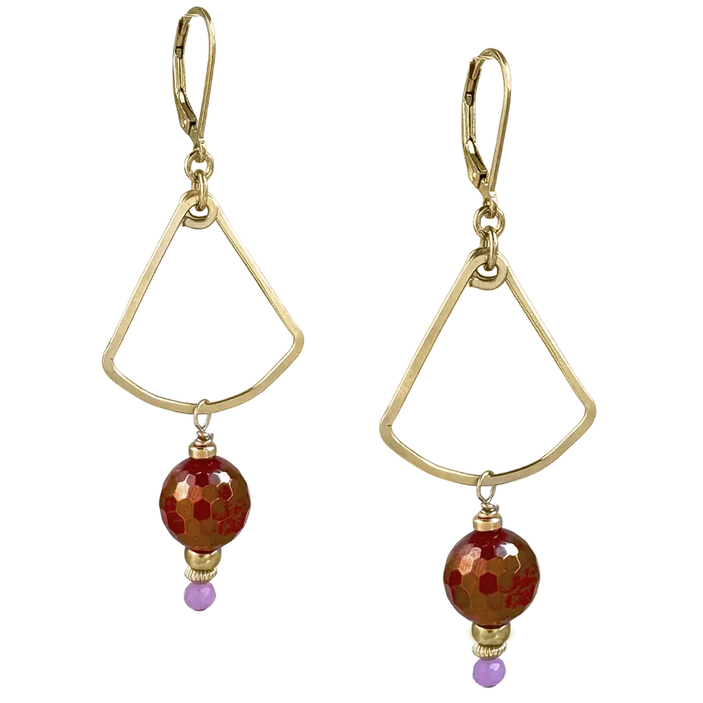 Golden Fan Earrings - mystic carnelian - Freshie & Zero Studio Shop