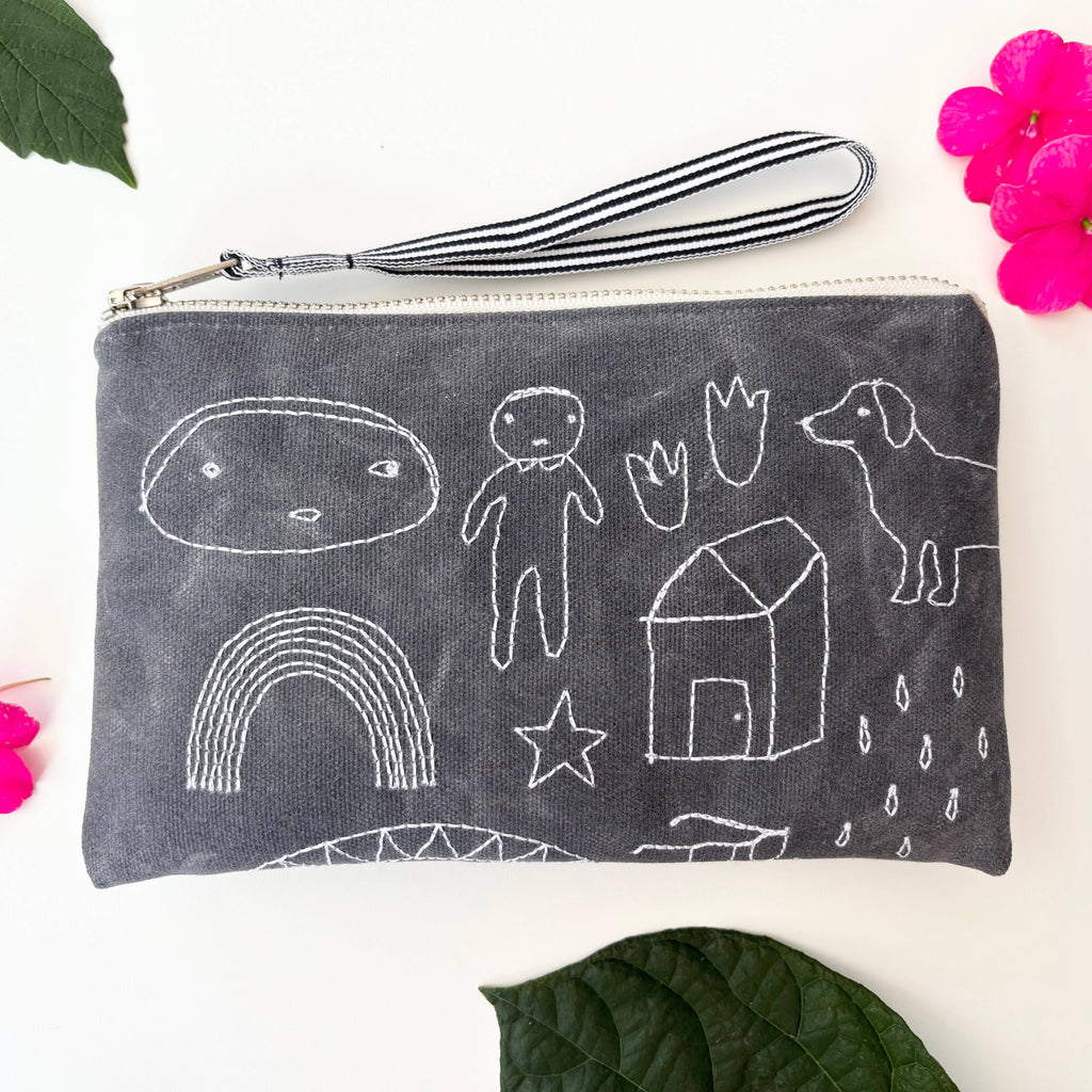 Memory Lane Embroidered Canvas Wristlet - Freshie & Zero Studio Shop