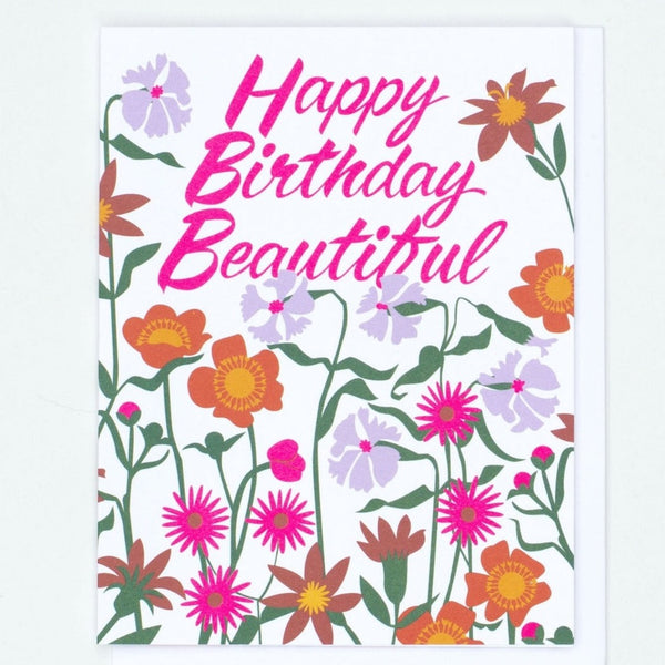 Floral "Happy Birthday Beautiful" Birthday Card - Freshie & Zero Studio Shop