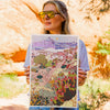 Caroline Clark Vertical Mountain Cactus Print poster featuring a tall cactus and mountain landscape artwork