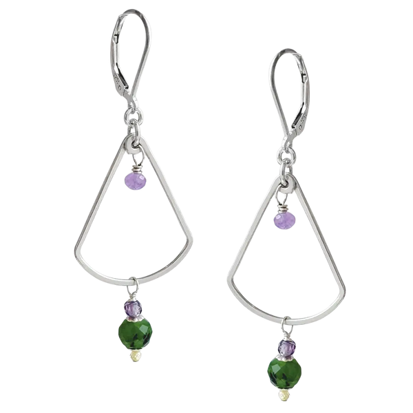 Silver Fan Earrings - green jade - Freshie & Zero Studio Shop