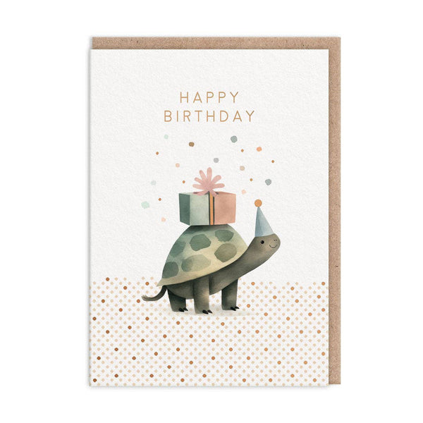 Tortoise birthday greeting card from Ohh Deer featuring a cute illustrated tortoise on a colorful background.