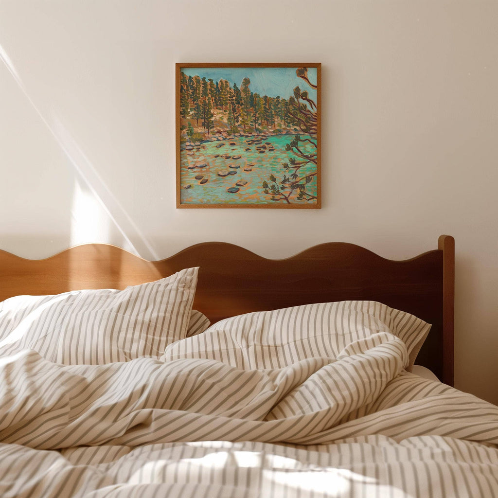 Lake Tahoe art print by El Baker Art, 14x14 poster featuring scenic visual artwork of Lake Tahoe landscape.