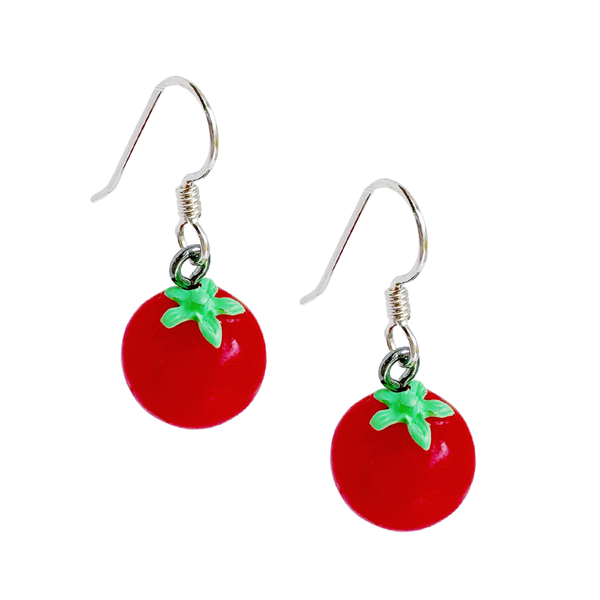 Tomato-shaped earrings by Freshie & Zero featuring vibrant red tomato design in metal earrings style.