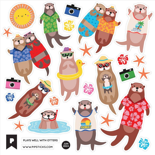 Otters on Vacation Sticker Sheet by Pipsticks - Freshie & Zero Studio Shop