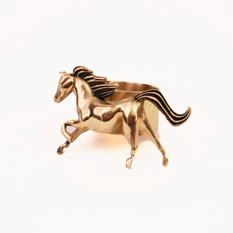 Handker Bandanas Horse Brass Bandana Slide Ring accessory featuring a detailed brass horse design for bandanas.