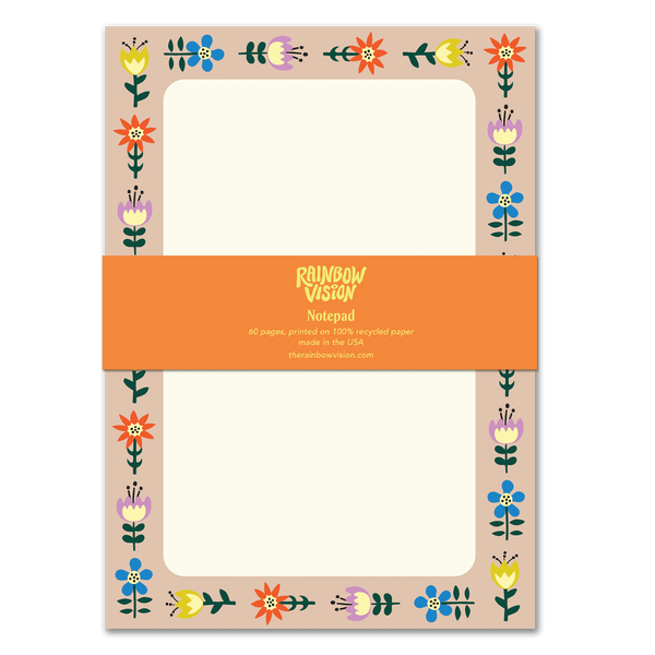 Folk floral 5x7 notepad by Rainbow Vision LLC with a colorful floral cover, ideal for notes and journaling.