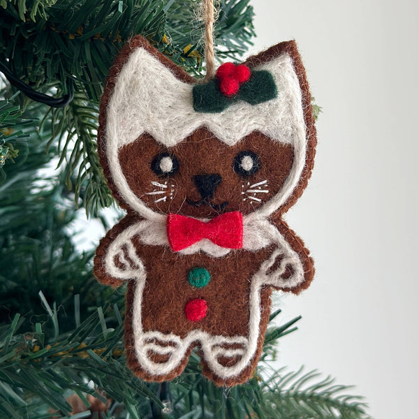 Felt Gingerbread Cat Ornament - Freshie & Zero Studio Shop