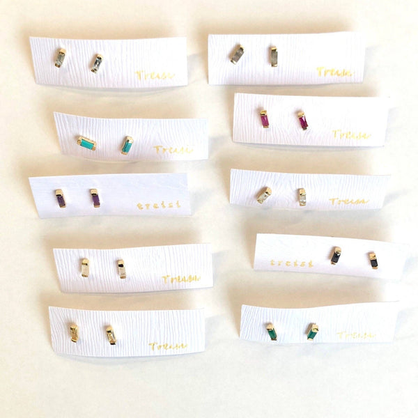 Gold Baguette Stone Stud Earrings: Labradorite - Freshie & Zero Studio Shop