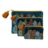 Velvet Leaf Garden Teal Embroidered Cotton Pouch - Freshie & Zero Studio Shop