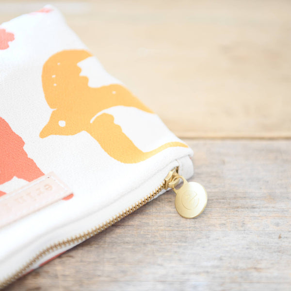 Tangerine + Coral Birds Toiletry Bag | Erin Flett - Freshie & Zero Studio Shop