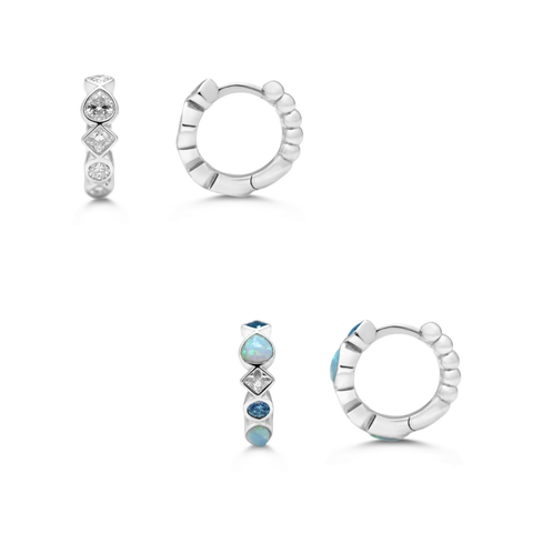 Sterling silver huggie hoop earrings from Stia Couture with a "You're a Gem" design, small and stylish for everyday wear.