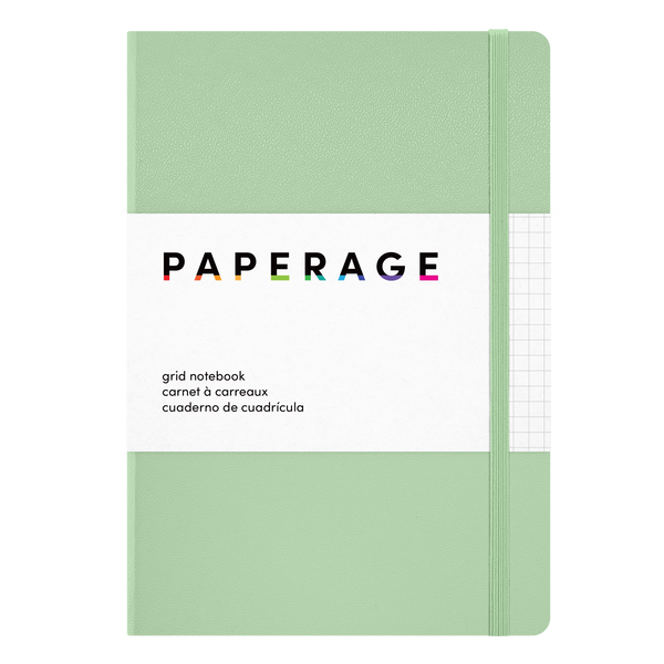 Paperage Sage Grid Lay-Flat Notebook with green cover and grid pages