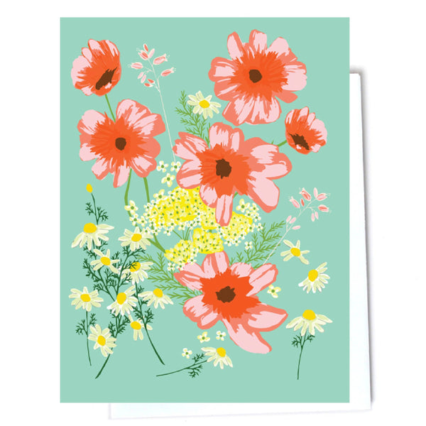 Cosmos & Yarrow Blank Greeting Card - Freshie & Zero Studio Shop