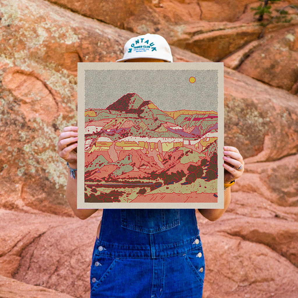 Desert Mountain #30 art print by Caroline Clark, featuring a serene mountain landscape in warm desert tones