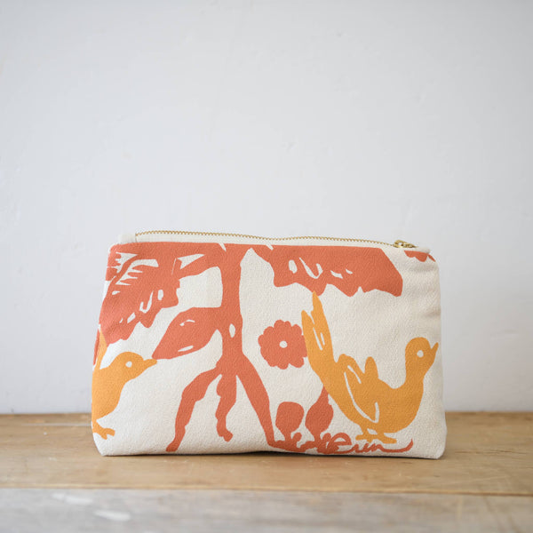 Tangerine + Coral Birds Toiletry Bag | Erin Flett - Freshie & Zero Studio Shop