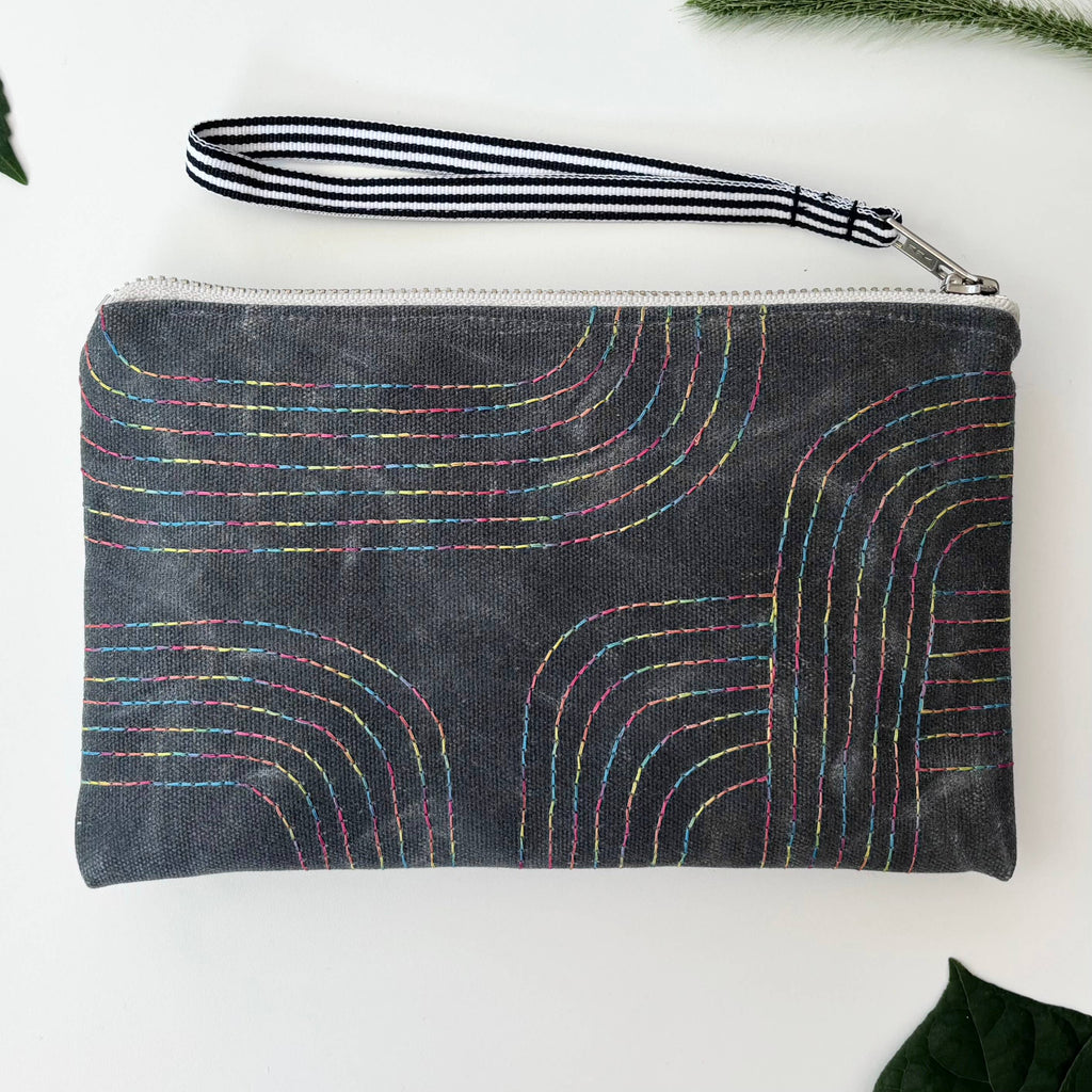 Rainbow Arches Embroidered Canvas Wristlet   - Freshie & Zero Studio Shop