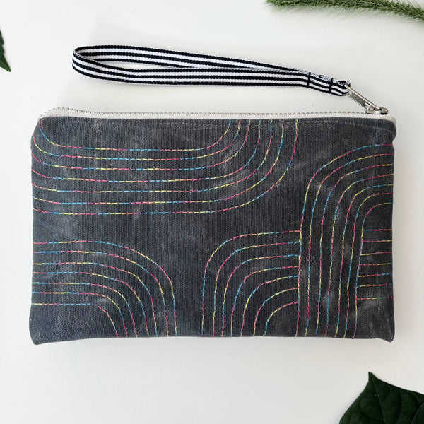 Rainbow Arches Embroidered Canvas Wristlet   - Freshie & Zero Studio Shop