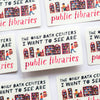 Wild Pencil Studio vinyl sticker featuring a library design with colorful books and library-themed illustrations.