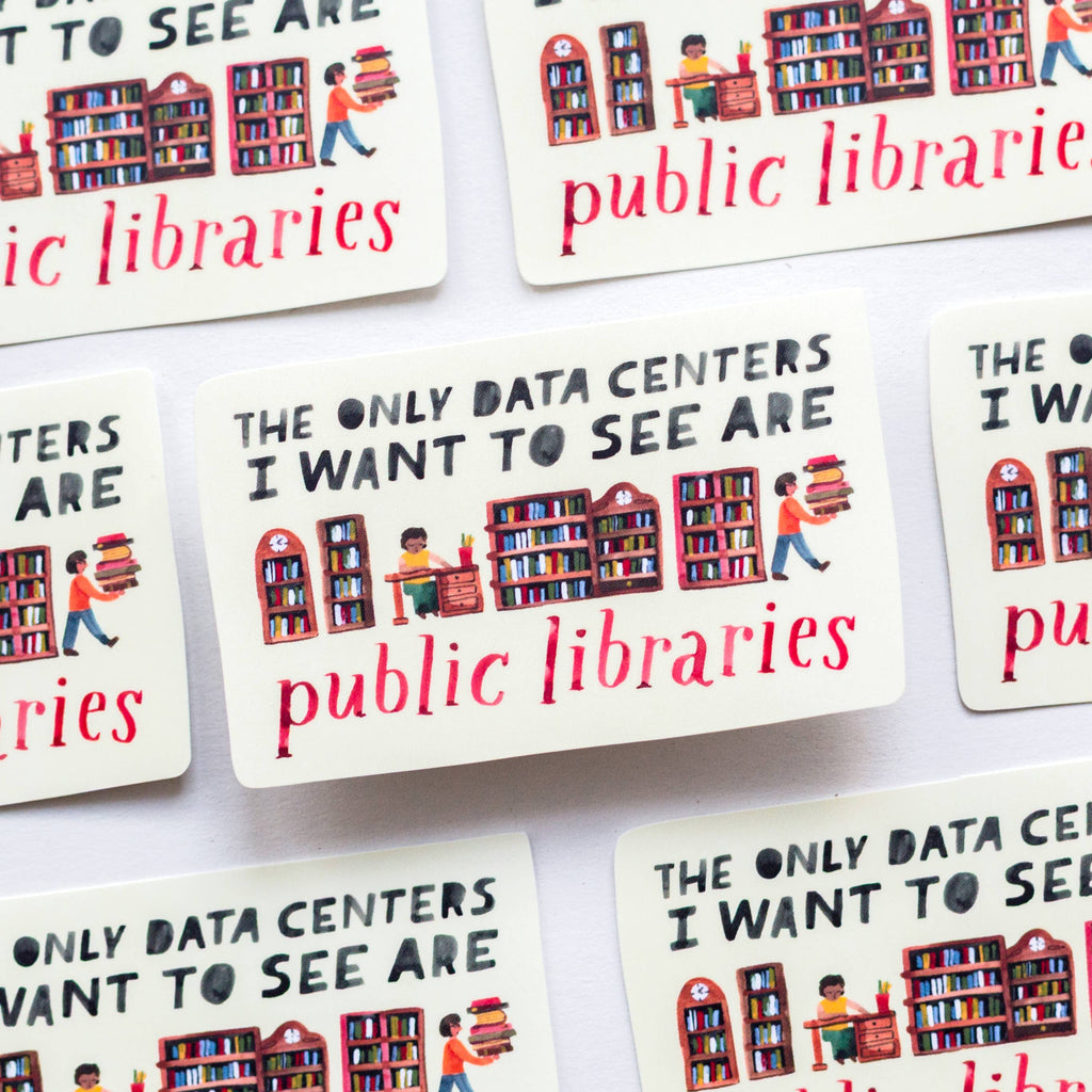 Wild Pencil Studio vinyl sticker featuring a library design with colorful books and library-themed illustrations.