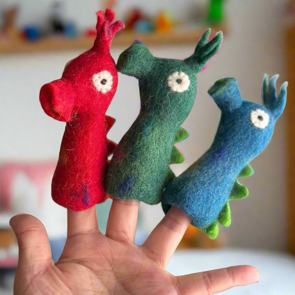 felted colorful seahorse finger puppets for kids