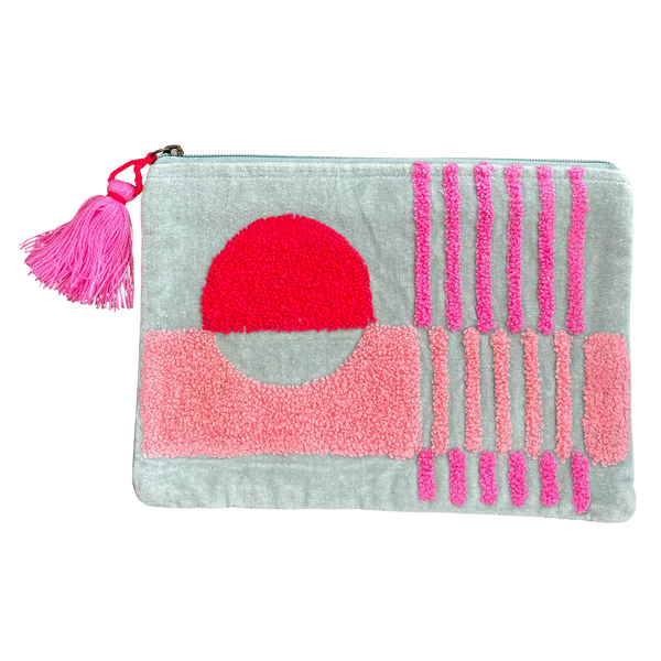 Bright Pink Geometric Cotton Velvet Pouch - Freshie & Zero Studio Shop