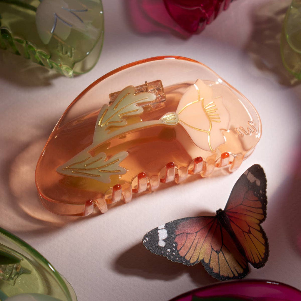 California Poppy Wildflower Hair Claw in Clear Acetate - Freshie & Zero Studio Shop