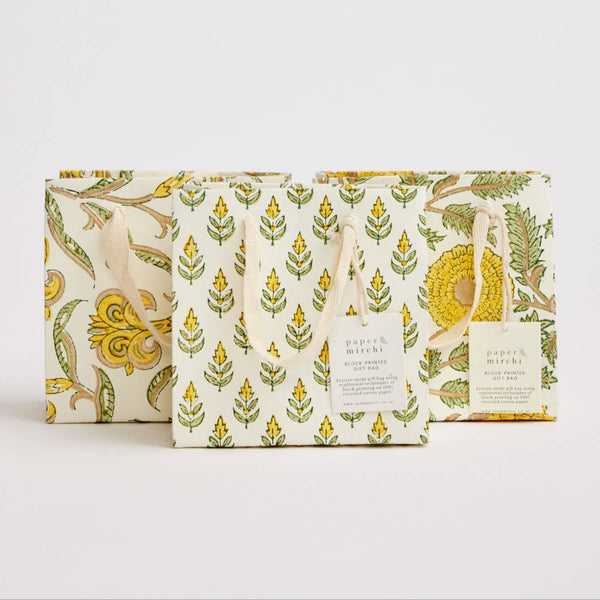 Sunshine Hand Block Printed Gift Bags - Small - Freshie & Zero Studio Shop