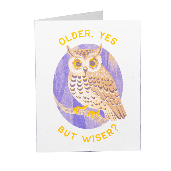 Older Owl - Risograph Birthday Card - Freshie & Zero Studio Shop