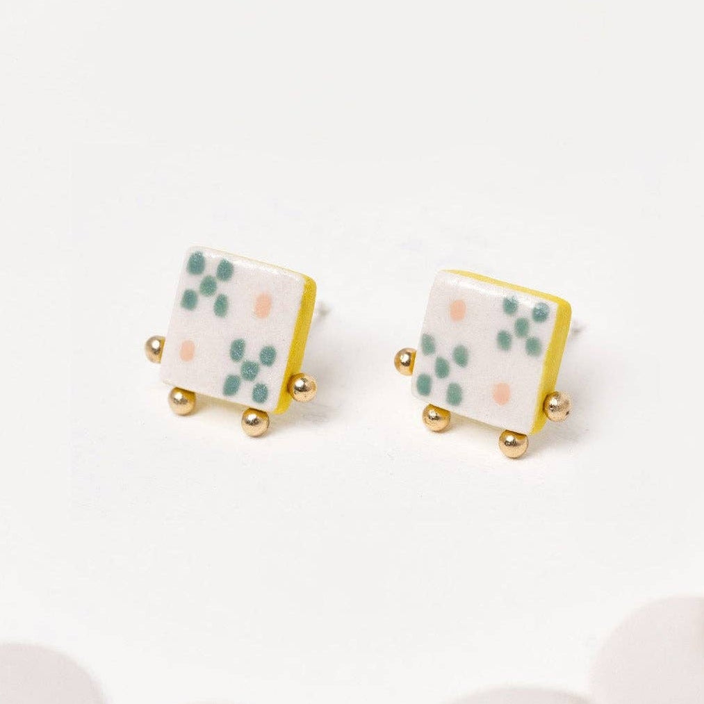 Quilt Block Studs | Coastal Blue and Yellow - Freshie & Zero Studio Shop