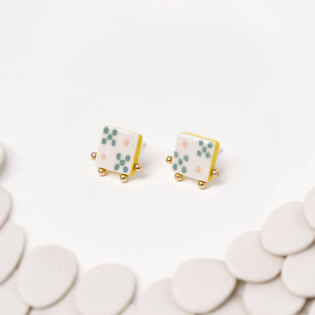 Quilt Block Studs | Coastal Blue and Yellow - Freshie & Zero Studio Shop