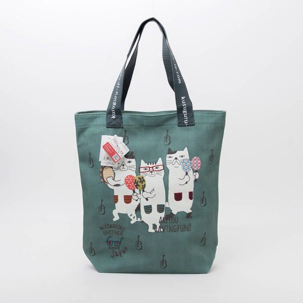 Musical Cats Tote Bag - Green | Kusuguru Japan - Freshie & Zero Studio Shop